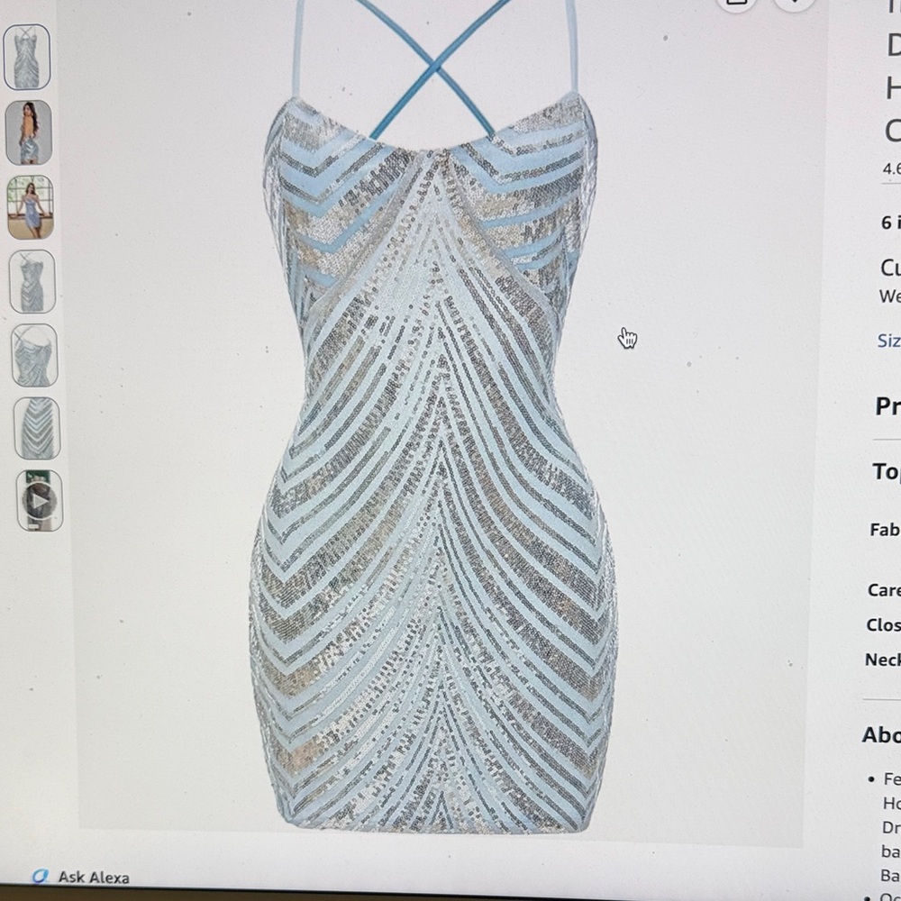 Strappy Sequin Bodycon Dress - Light Blue and Silver